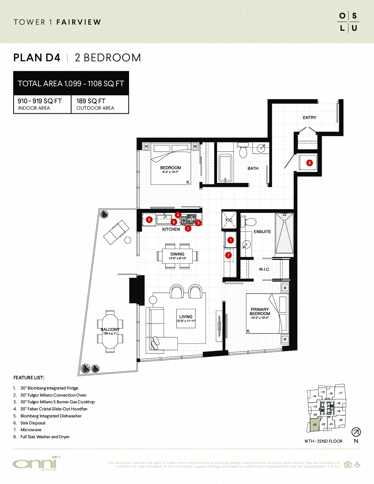Floor plan for 2 beds, 2 baths, 910 sqft